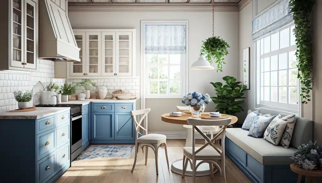 home remodel with blue palette and put in bay window replacement