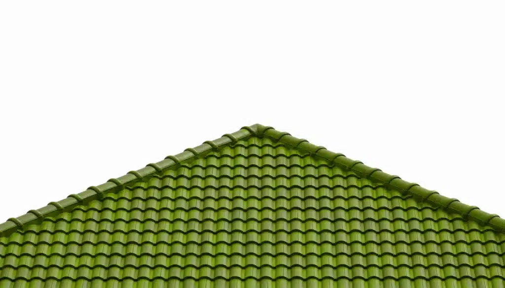 house roof with new green tiles 
