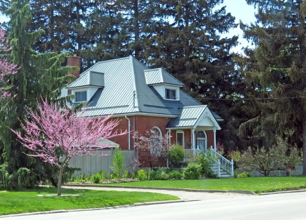 metal roof house with a beautiful yard