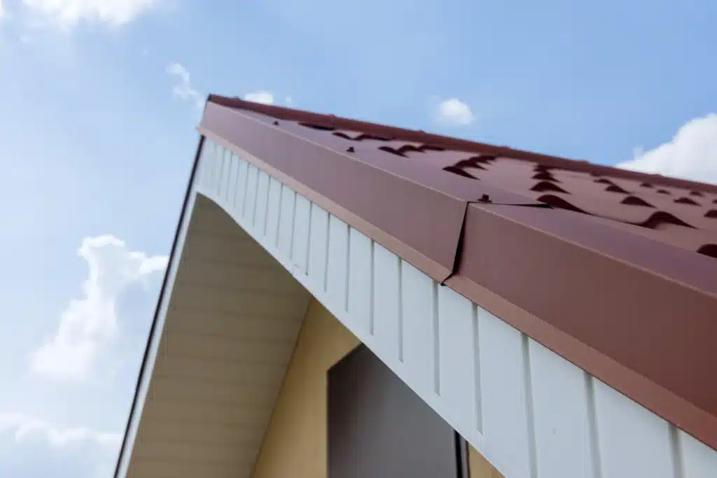modern red type of metal roof on a sunny day