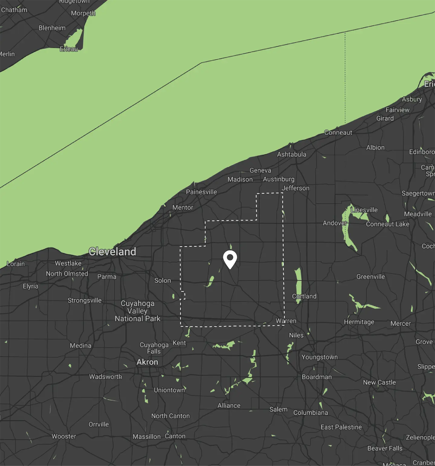 shingle and metal roofing map of Geauga county