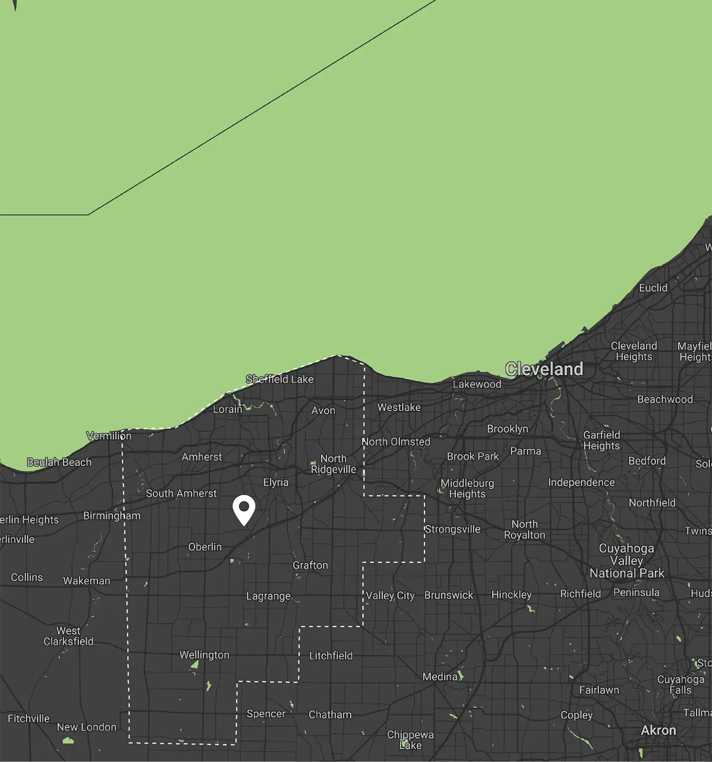 shingle and metal roofing map of Lorain county