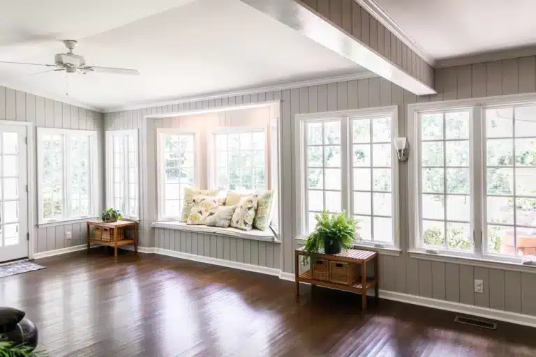 newly installed vinyl windows in bright home with wood floors