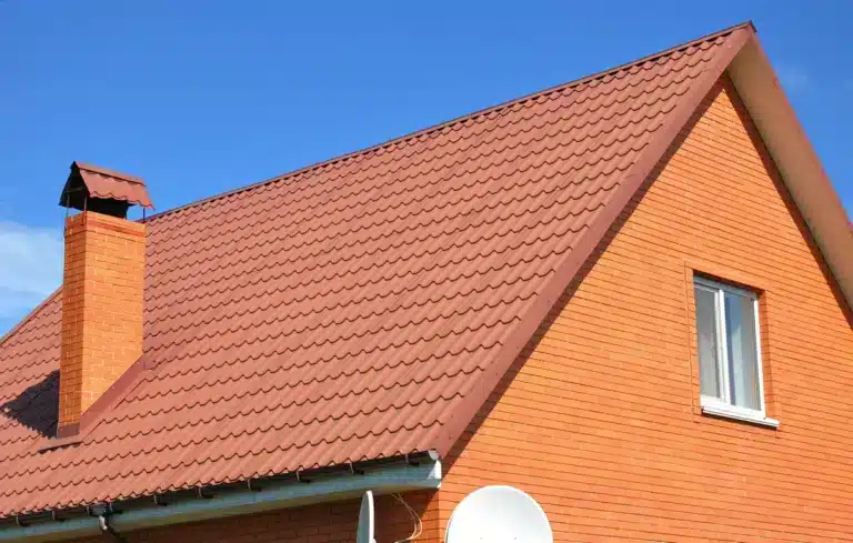 brick house roof with aged tiles