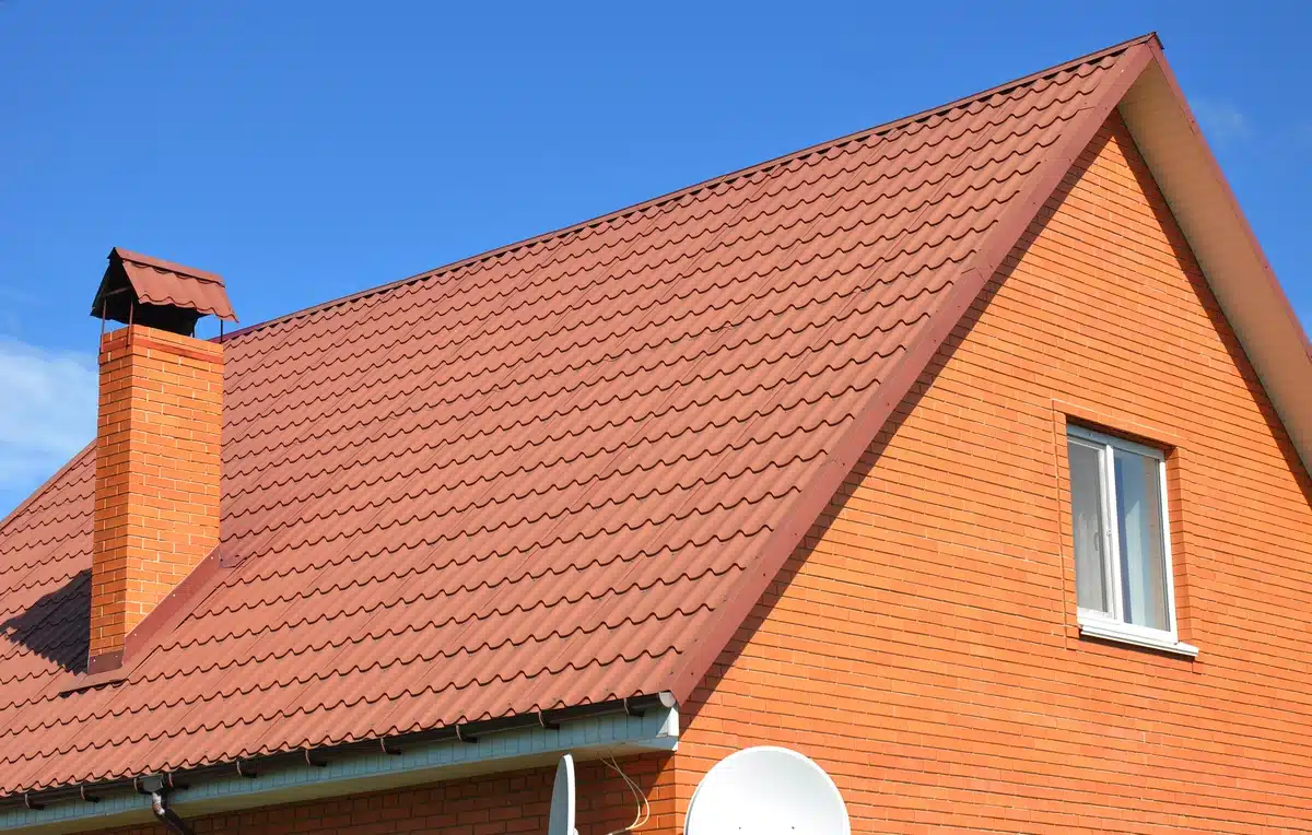 brick house roof with aged tiles