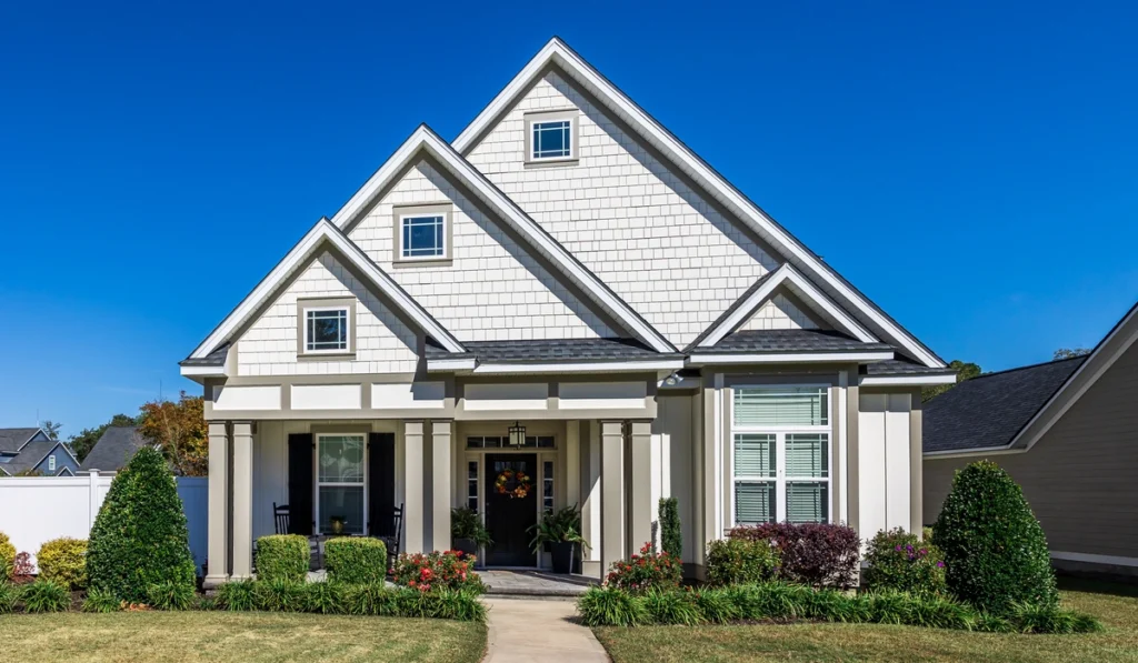 house and roof color combinations-white house black roof