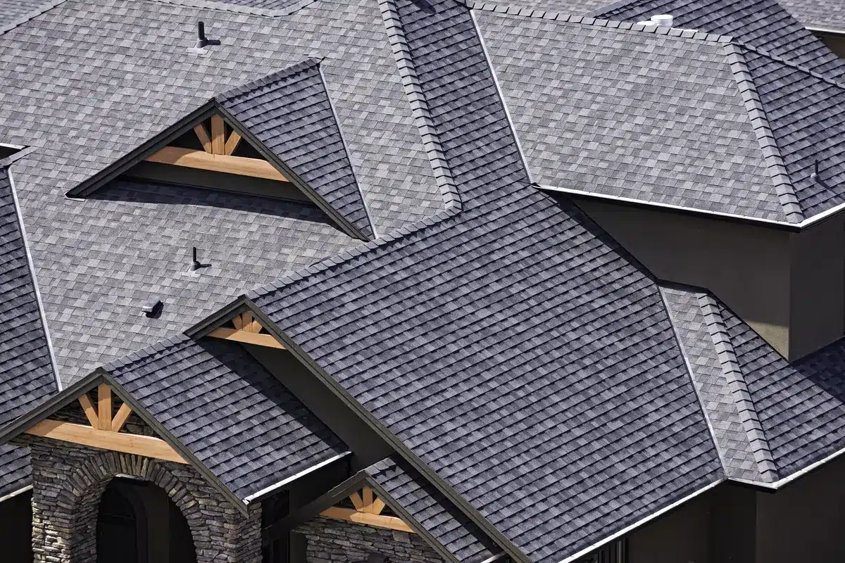 F wave gray roof shingles on a new house