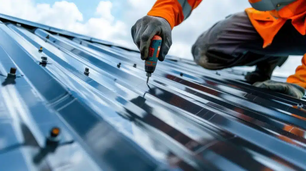 close up to metal roof installation