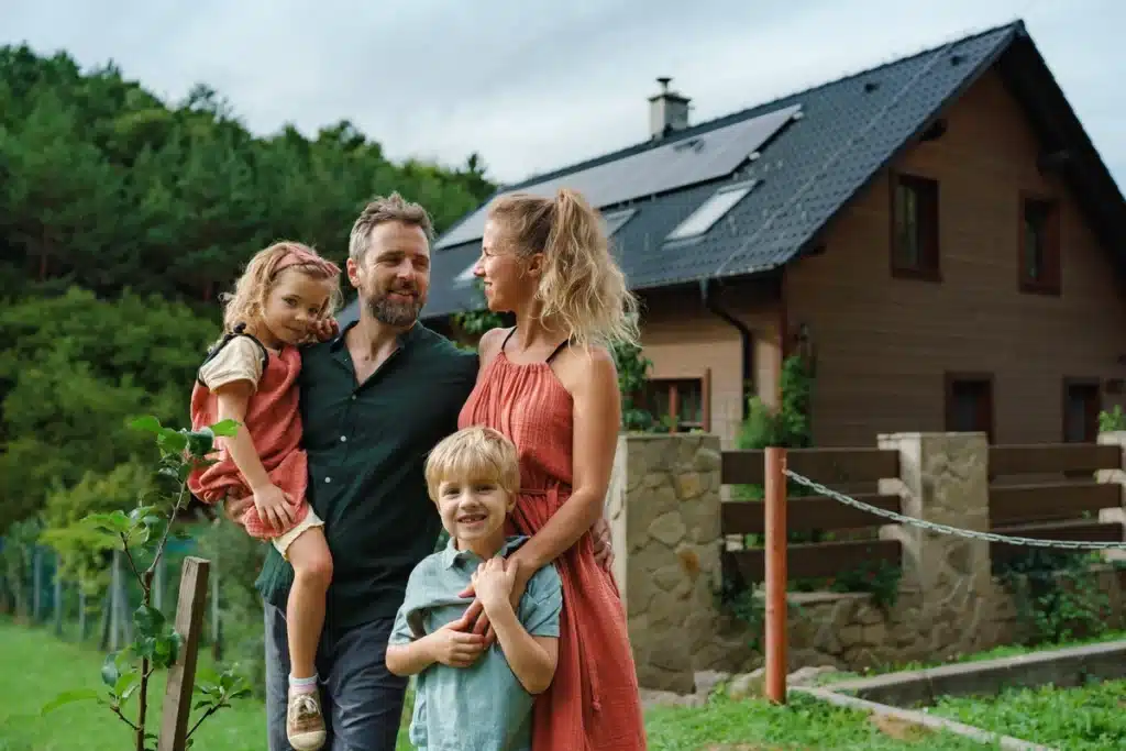 family picture front of house