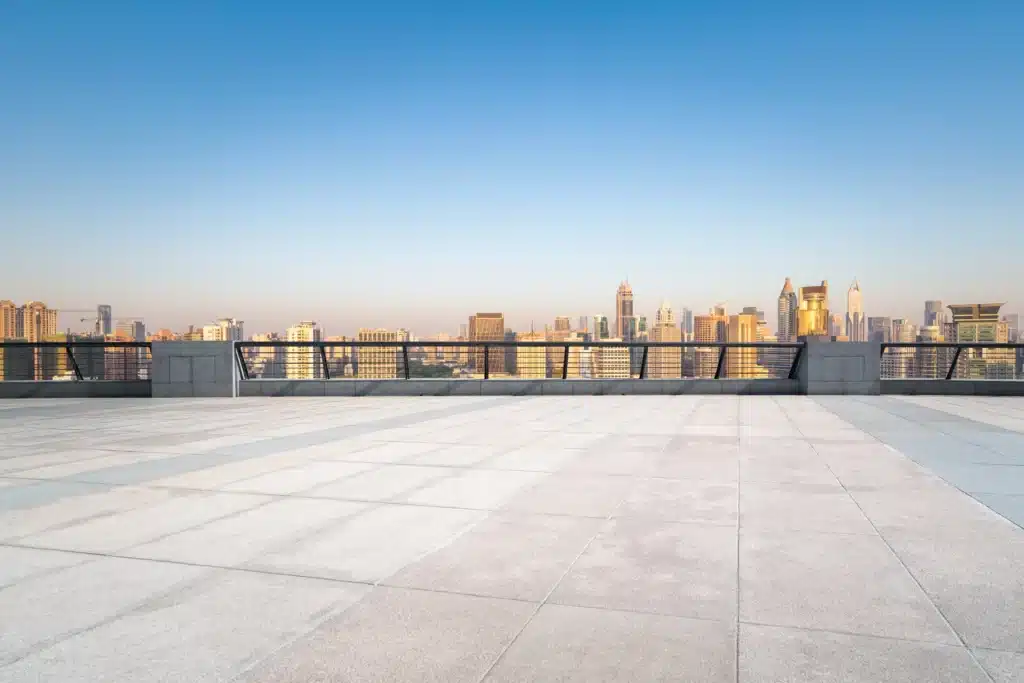 commercial cool roof with skyline